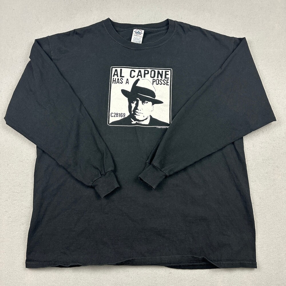 Vintage Al Capone Shirt Men Extra Large Black Posse Long Sleeve Crew Neck XL 04